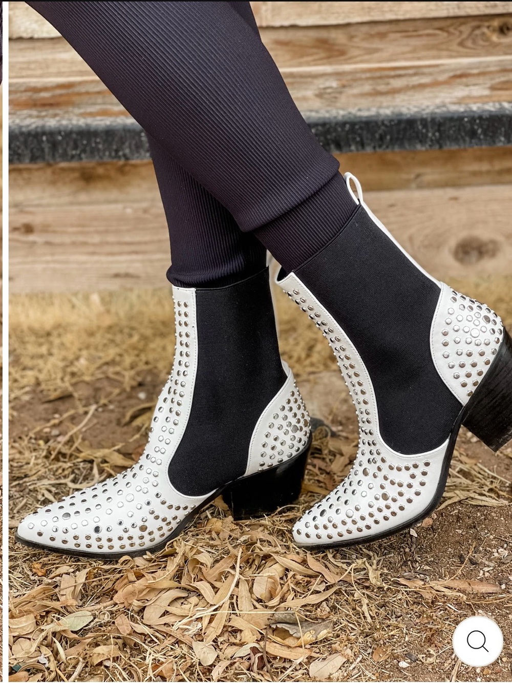 NWT ShuShop Zsa Zsa White and Black Studded Ankle Booties Sz 7.5
